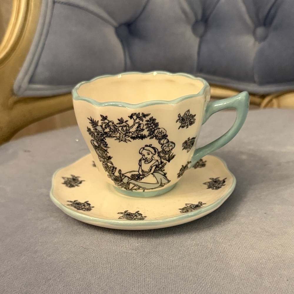 Charming Alice in Wonderland Floral Teacup and Saucer
